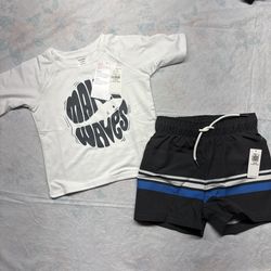 Old Navy 2Pc. swim top and swim trunks White and blue 18-24 months swimsuit #baby #oldnavy #swimwear 