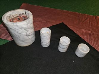 Vintage White and Gray Marble Pillar Candle Holder Cylinder Shaped