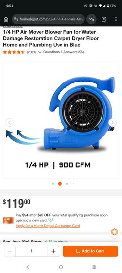 Air fan for water damage restoration blower