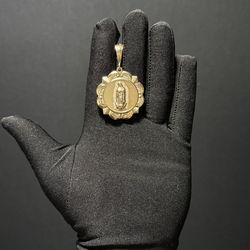 14K Gold filled double sided Jesus and Virgin Mary Pendant