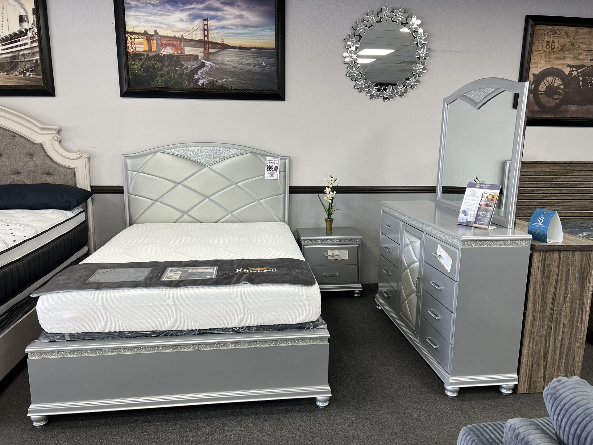 4PC Silver Queen Bedroom Set 