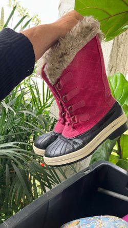 Winter Boots Girls Size 4 Pink/ Blk Faux Fur Top Rainboots