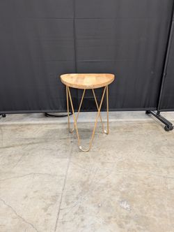 Mid-Century Modern Natural Wood Irregular Side Table with Gold Hairpin Legs