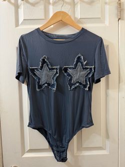 Blue Bodysuit with Denim Star Patches