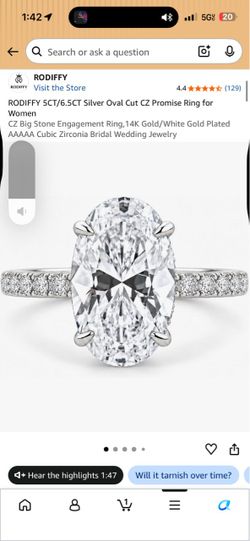 RODIFFY Oval Cut CZ Promise Ring Silver size 6.5