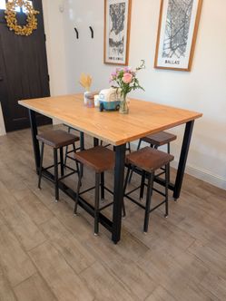 Solid Ash Wood Modern Dining Table with Steel Base, Locally Hand-Made