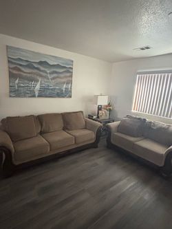 Ashley Beige Fabric Sofa and Loveseat Set