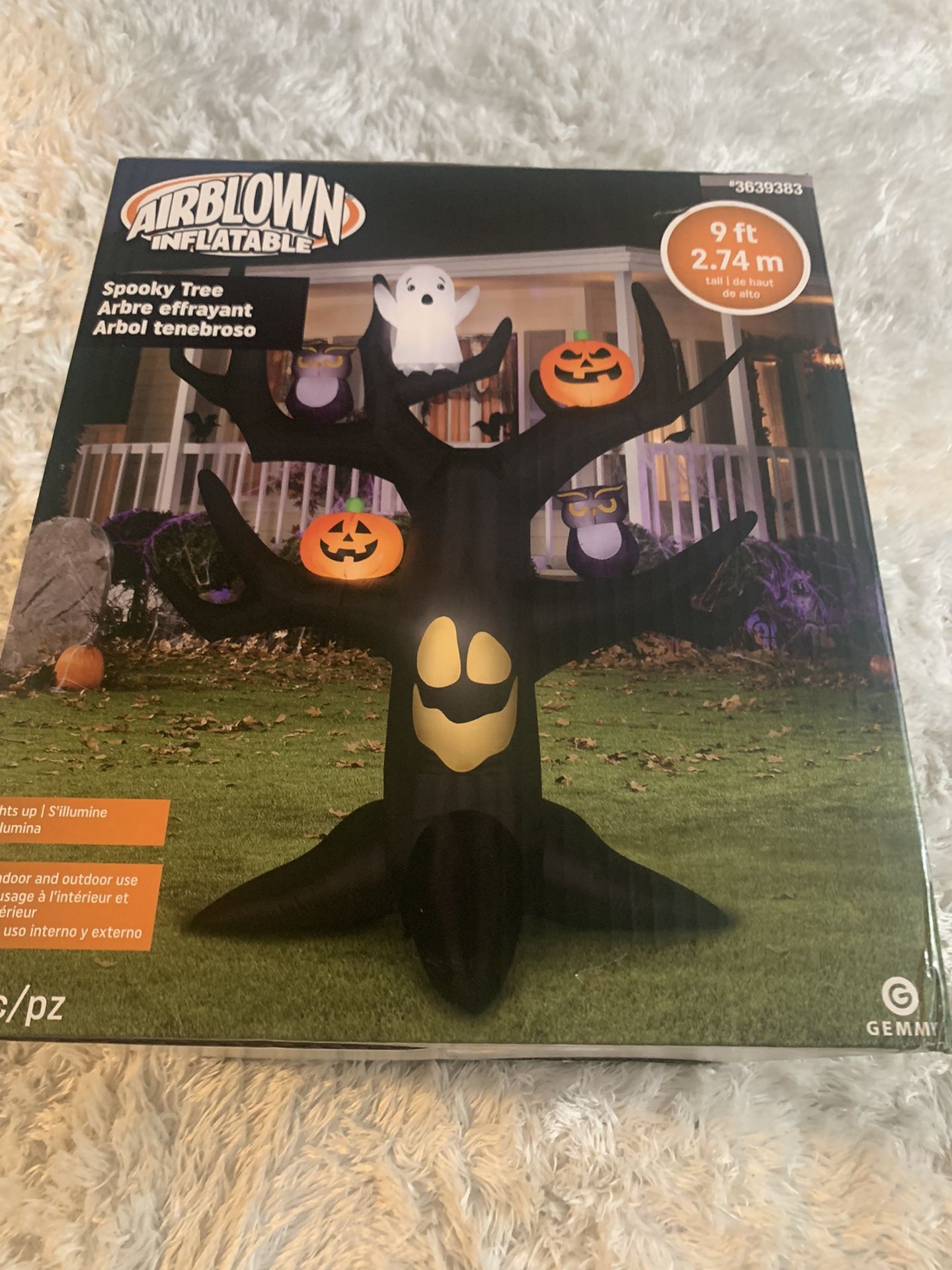 9FT Lighted Ghost Owl Pumpkin And Tree Inflatable Halloween Black Lightup