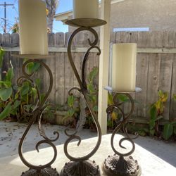 3 Candle Holders  With  Battery Powered Candles 