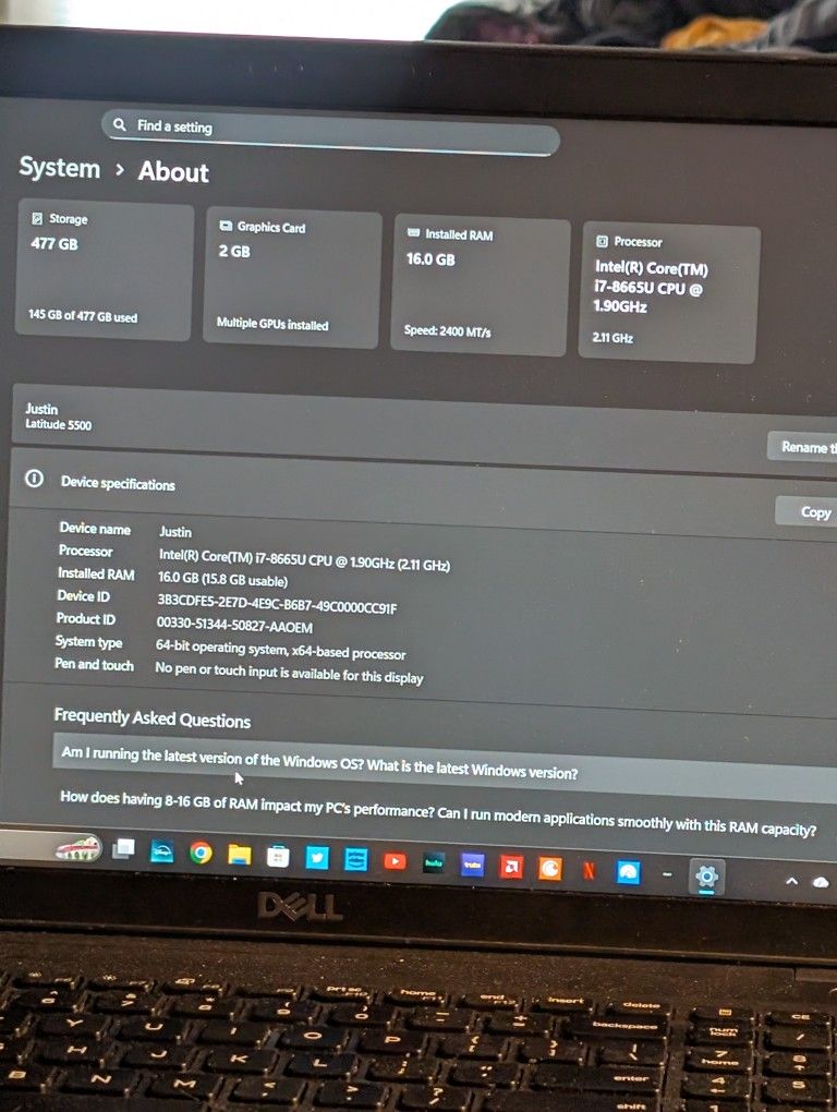 Dell Latitude 5500 – i7 / 16GB / 500GB SSD – CLEAN
