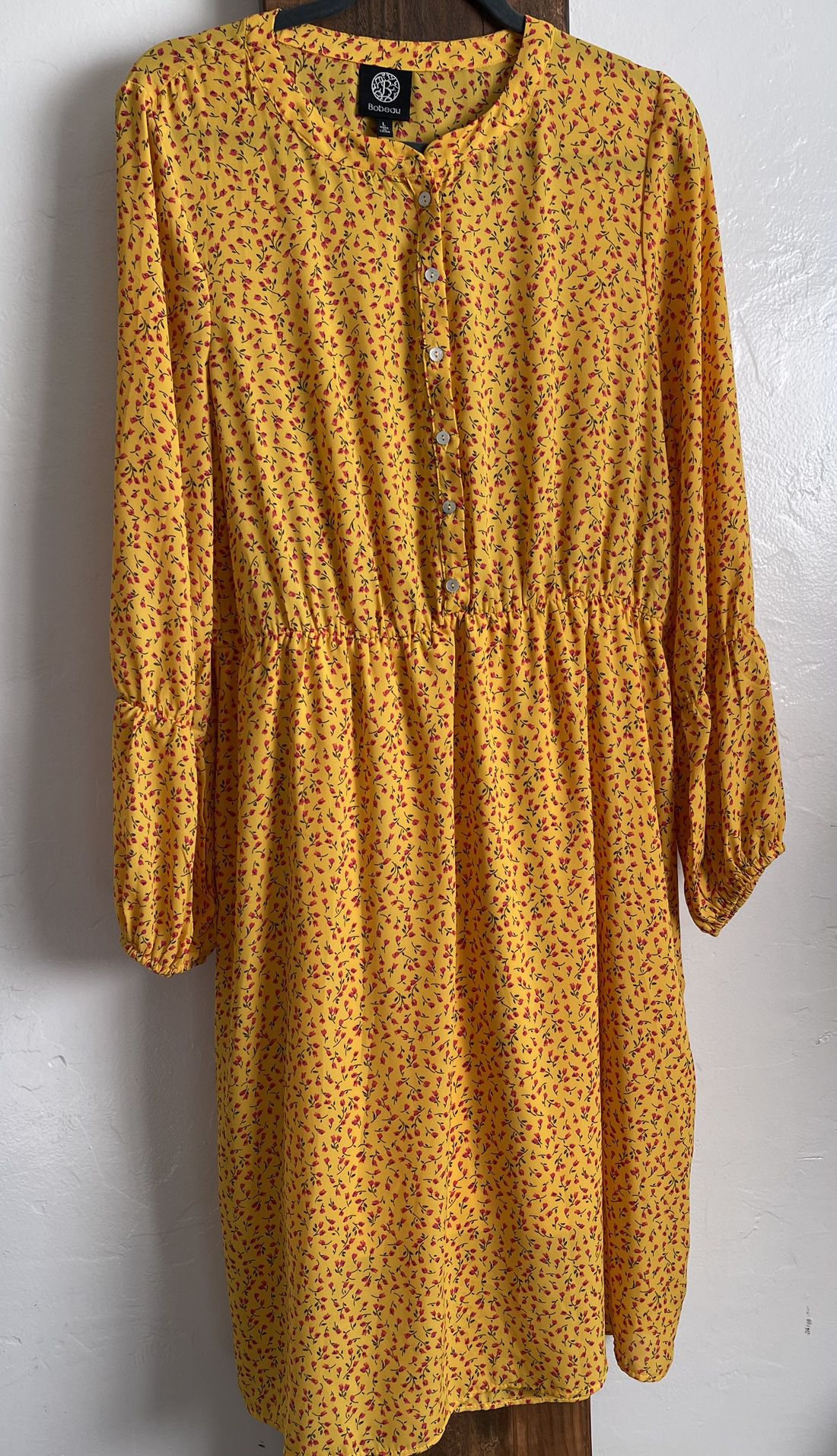 Mustard Yellow With Red Flowers Dress