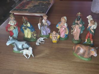 VINTAGE PLASTER NATIVITY ITALY 5" ANGEL HOLY FAMILY KINGS ANIMALS SHEPHERD