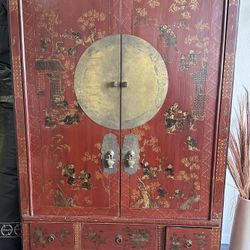 19th Century Chinese Red Lacquer Cabinet 