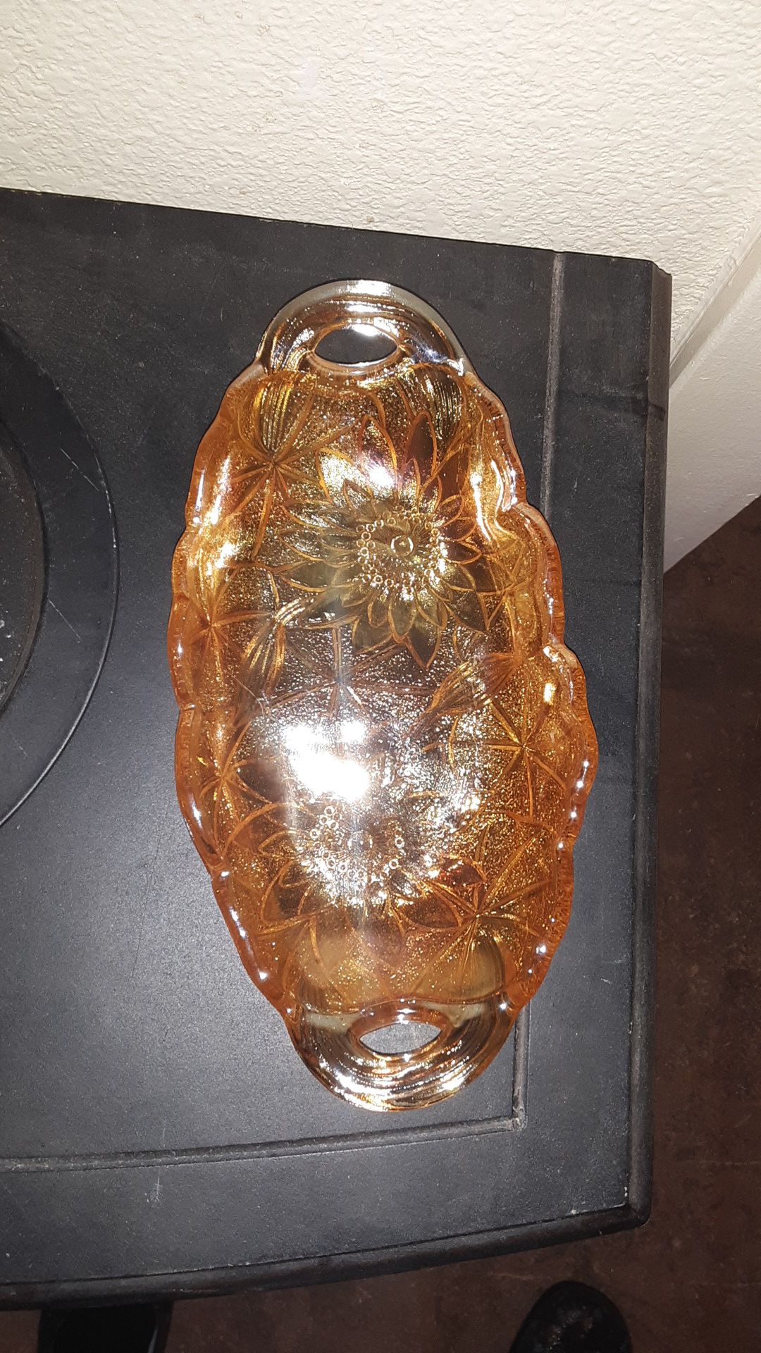 Amber Carnival Ware glass serving dish