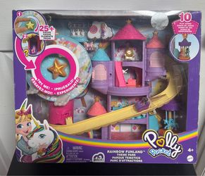 NEW Polly Pocket Rainbow Funland Theme Park Playset with 2 Dolls & 32 Accessories just $30