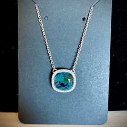 Brilliant Aquamarine & Diamond Halo Necklace