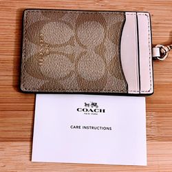 Coach ID Lanyard Card Case Signature C Coated Canvas Leather NO STRAP