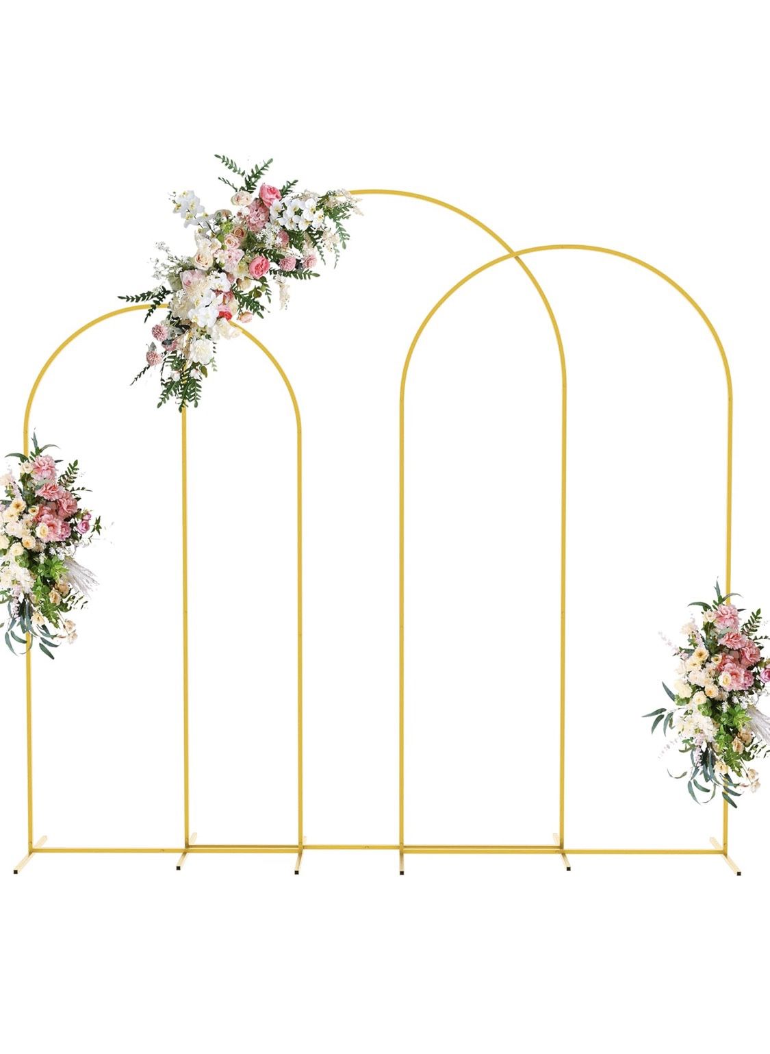 Wedding Arch Backdrop Stand 8FT, 7.2FT, 6.6FT Set of 3 Gold Metal Arch Backdrop Stand for Wedding Ceremony Baby Shower Birthday Party Garden Floral Ba