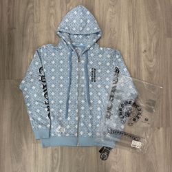 “baby blue cross” Chrome Hearts Zip-Up Hoodie