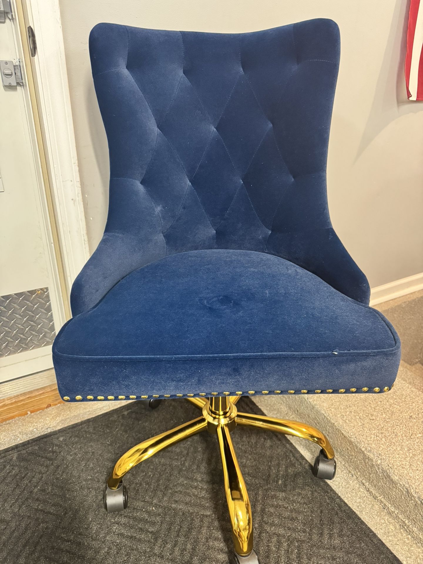 Brand New Navy/Gold Microsuede Height Adjustable Office/Vanity Chair w/Nail Heads