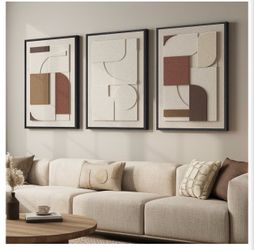 Framed 3D Textured Neutral Abstract Wall Art