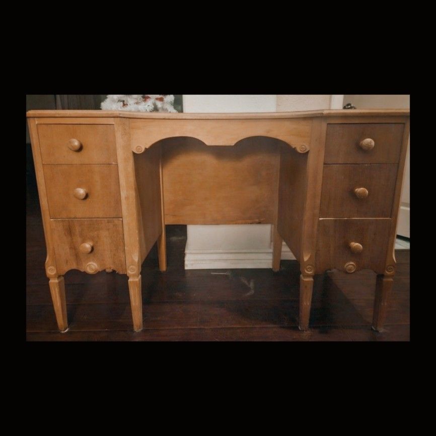 Vintage Solid Wood Vanity Desk Restored with Care $150