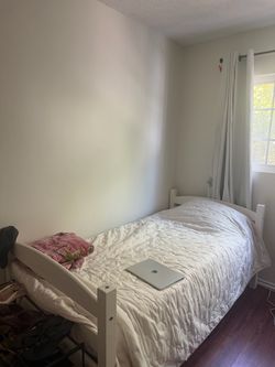 White Wood Twin Bed Frame and mattress