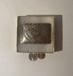 Vintage Belt Buckle Silver And Crushed Turquoise Eagle Thumbnail