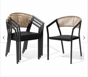8pcs Outdoor Patio All-weather Wicker Stackable Dining Chairs - Brown