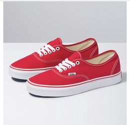 Vans Red Canvas Low Top Skate Shoes Classic White Skater Women’s Size 8.5. Condition is Pre-owned. See pictures ask questions and make an offer!