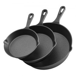 Cast Iron Skillet, 3-Piece Frying Pan Set (6, 8, 10 in), Heavy-Duty Skillets with Heat-Resistant Handle