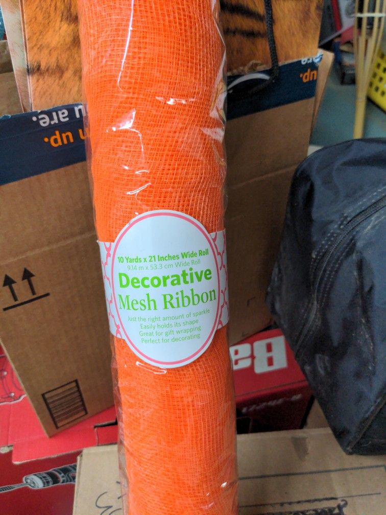 Orange Roll Of Decorative Mesh Ribbon/Tulle