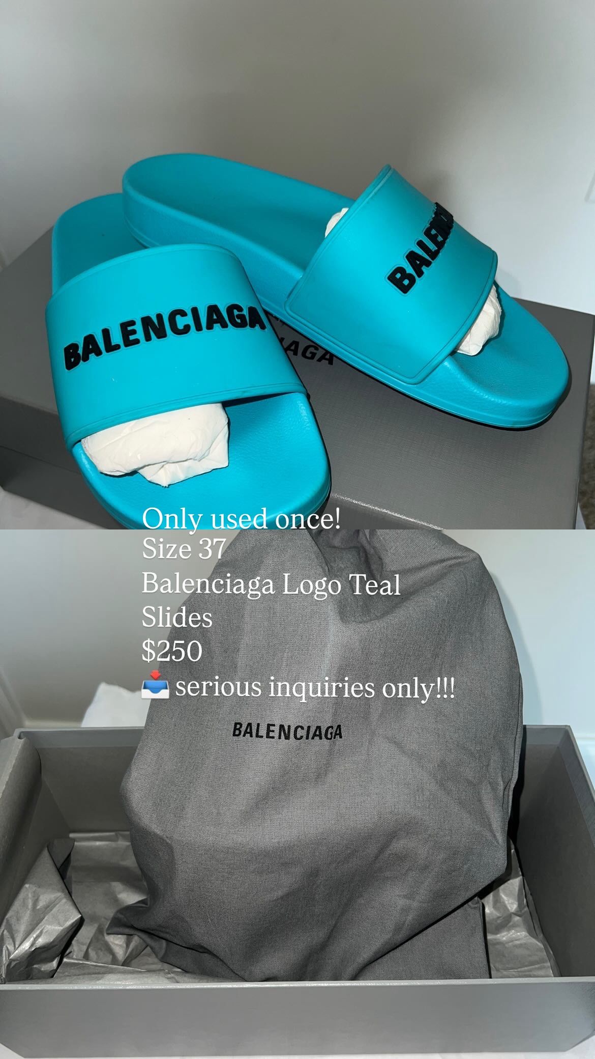Balenciaga Logo Teal Slides