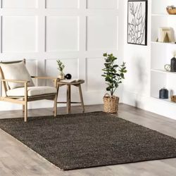 Elfriede Charcoal 5 ft. x 8 ft. Farmhouse Jute Blend Area Rug