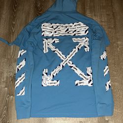 Off-White Blue Airport Tape Hooded Shirt- Size Extra Small