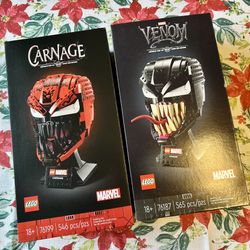 LEGO Carnage and Venom Helmet Busts Lot - Brand New and Sealed