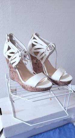 White 4.25" Wedge Heels Sz 7