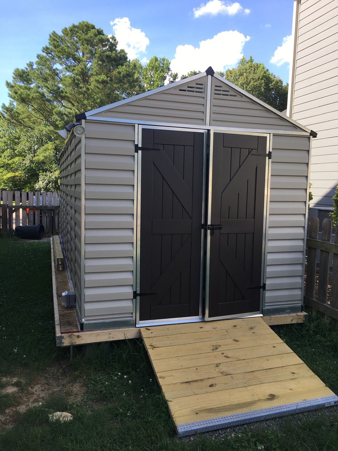 Outdoor Shed 8’ x 20’ assembled electrified PICK UP ONLY - GREAT VALUE!!