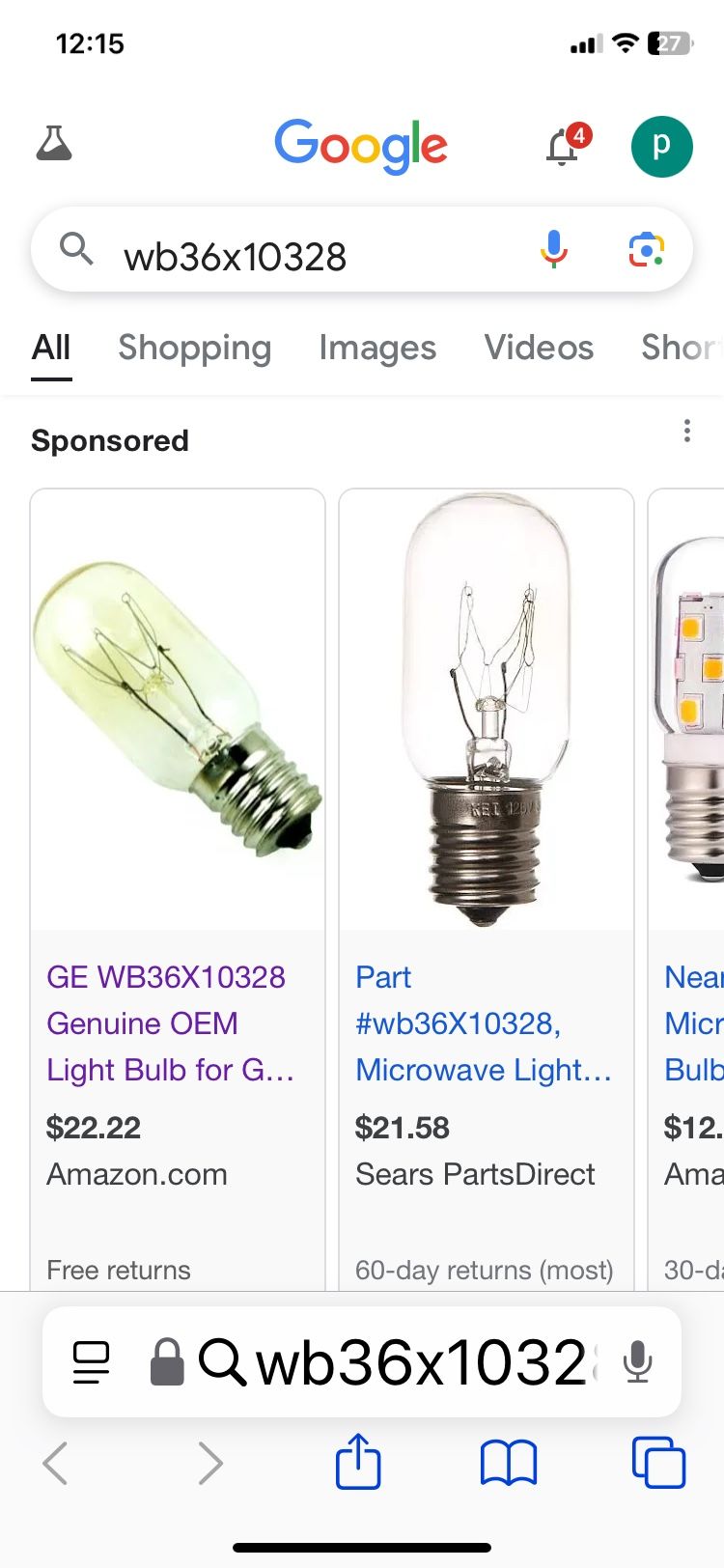 Microwave Light Bulb Replacement for GE/Hotpoint, RCA & Kenmore - NEW IN BOX