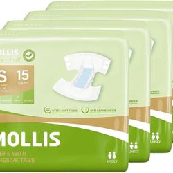 MOLLIS Adult Diapers w/ Tabs, Unisex, Small, 60 Count (4 Packs) Heavy Absorbency