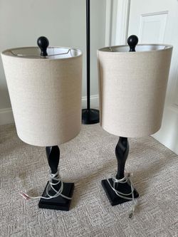 Set of 2 Black & Linen Table Lamps