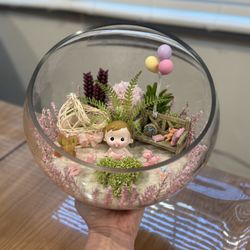 pink baby girl lifeless flower miniature arrangement