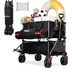 GVDV Double Decker Wagon 500LB Capacity & 400L Collapsible Carts with All-Terrain Wheels, 46" Extra Long Extender Cart with Nylon Netting, Foldable Wa