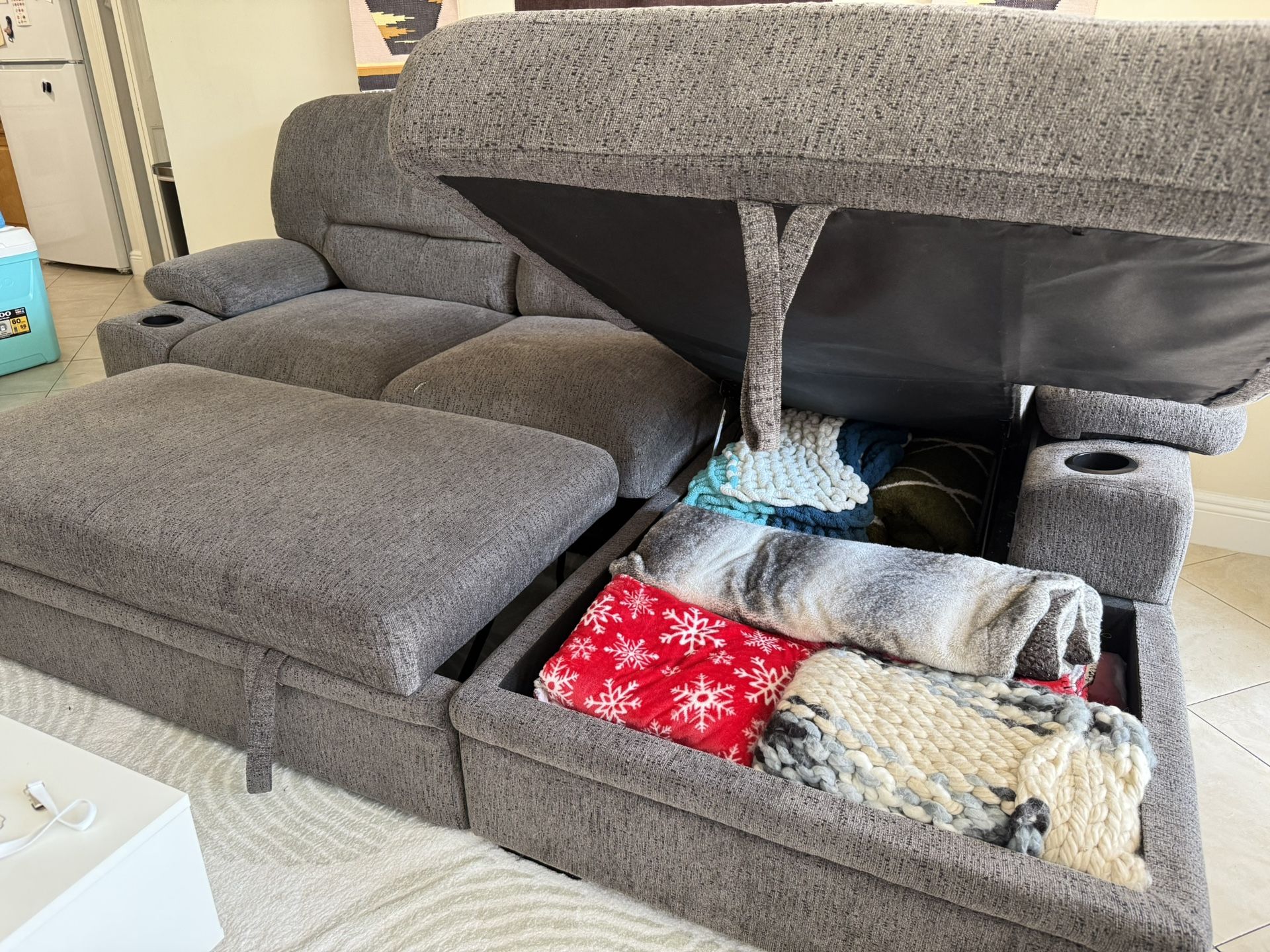 Gray Couch With Storage. 8ft L