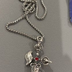 Stainless Steel vintage-style sword pendant necklace Tibetan Tantric cross or vajra/dorje necklace