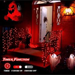 Red Halloween Lights, 200 LED String Lights Outdoor Waterproof, Christmas Lights Indoor, 8 Modes 66ft Green Wire Twinkle Lights Plug in for Yard Party