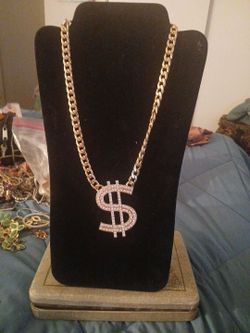 Gold Bling dollar sighn thick necklace