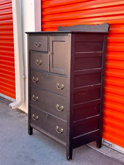 Vintage Solid Wood Black Dresser - Chiffonier Tallboy