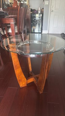Round Glass Top Dining Table Wood Base
