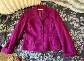 Bright Pink Textured Blazer & Skirt Set | Vintage 2-Piece Suit